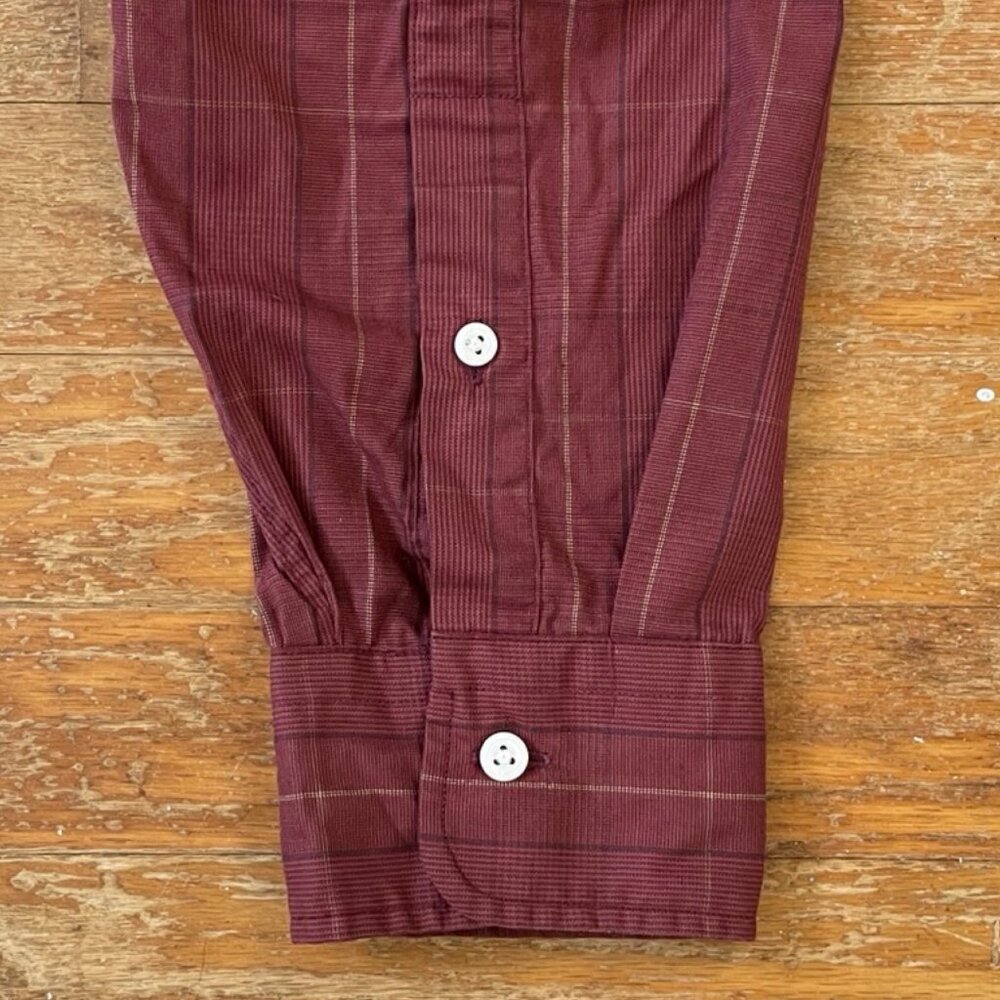 Vintage Burgundy Plaid Oxford Shirt Size Large 1970s Pima Cotton Blend Collared - Picture 4 of 4